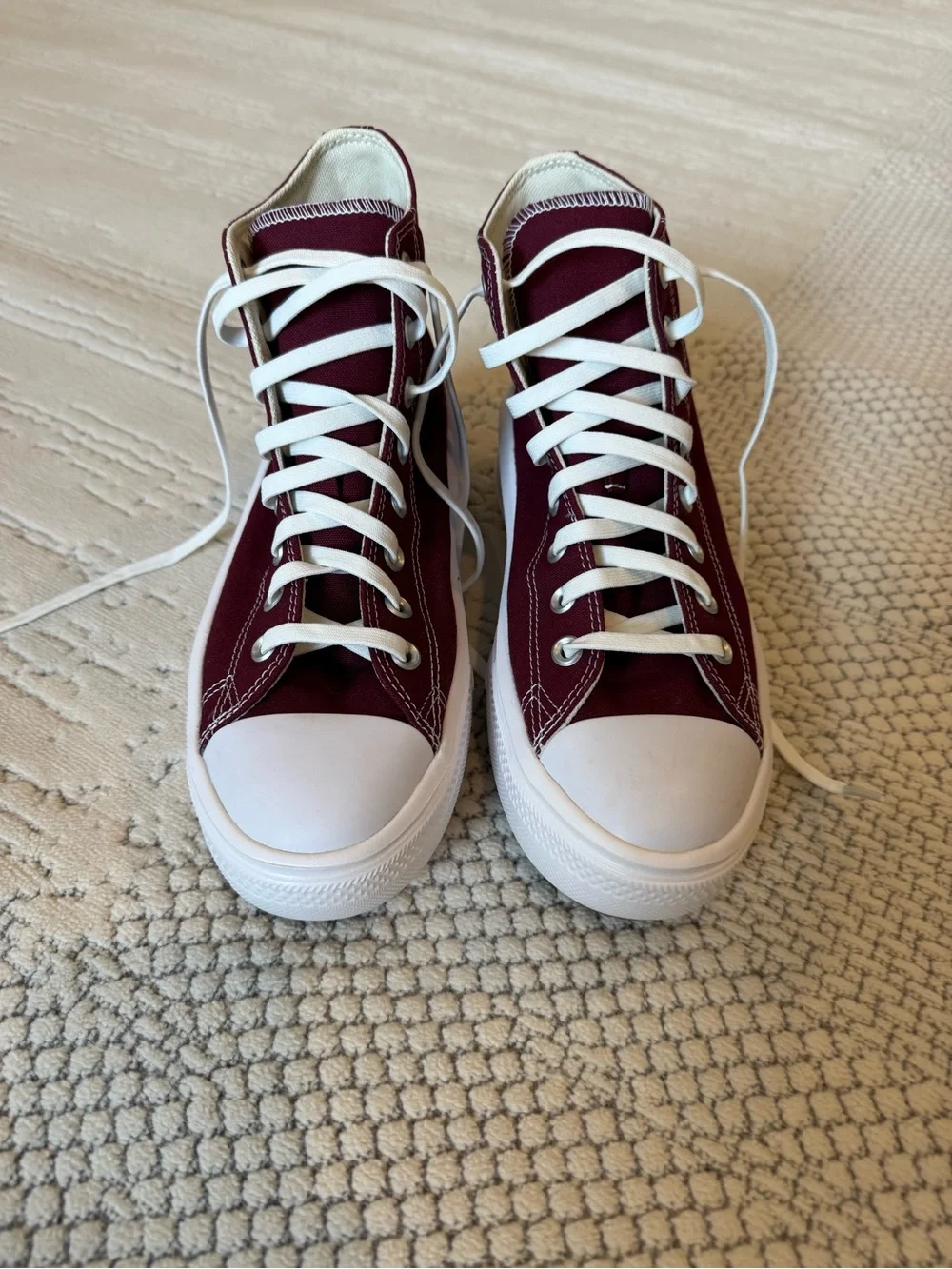 Converse High Top Platform Sneakers - Burgundy & White
